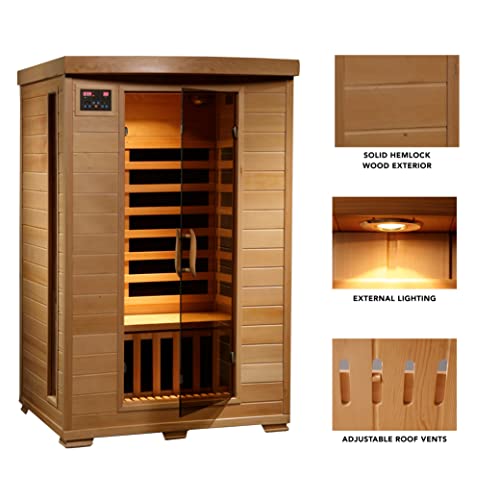 2-Person Hemlock Infrared Sauna with Carbon Heaters, Lighting