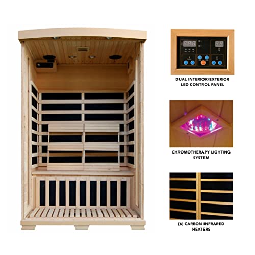 2-Person Hemlock Infrared Sauna with Carbon Heaters, Lighting