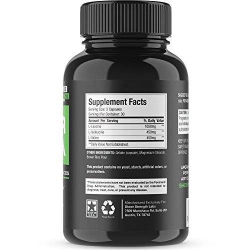 Sheer BCAA Branched Chain Amino Acids Supplement, Muscle Building Post Workout, 90 BCAA Capsules, 30 Day Supply