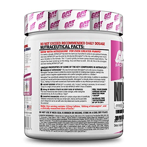 GAT Sport Nitraflex Advanced Pre-Workout Powder, Increases Blood Flow, Boosts Strength and Energy, Improves Exercise Performance, Creatine-Free (Watermelon, 30 Servings)