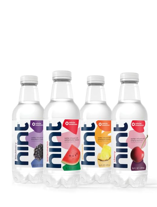 Hint Fruit Infused Water, Variety Pack, Cherry, Watermelon, Pineapple, Blackberry, 16 oz (12 Pack)