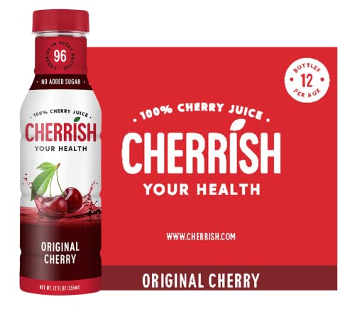 CHERRISH Tart Cherry Juice - 12oz - 12Pack Case - Extreme Hydration Improved Sleep Quality All Natural Sugar Sore Muscle Recovery Anti-inflammatory Sports Drink Healthy Snack