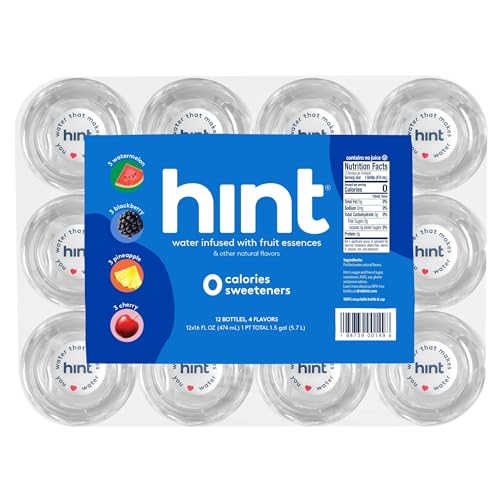Hint Fruit Infused Water, Variety Pack, Cherry, Watermelon, Pineapple, Blackberry, 16 oz (12 Pack)