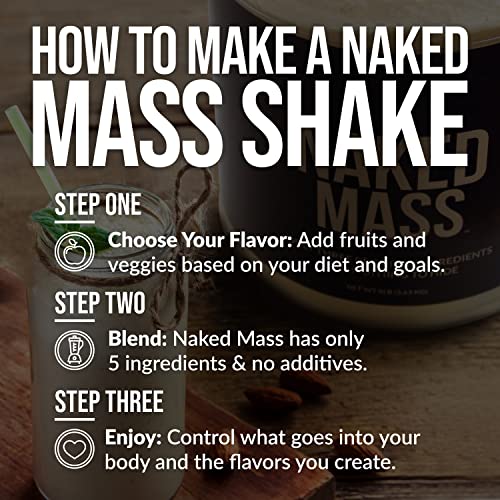 NAKED MASS - All Natural Weight Gainer Protein Powder - 8lb Bulk, GMO Free, Gluten Free & Soy Free. No Artificial Ingredients - 1,250 Calories - 11 Servings