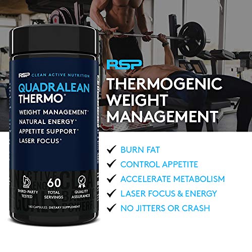 RSP QuadraLean Thermogenic Fat Burner for Men & Women, Weight Loss Supplement, Crash-Free Energy, Metabolism Booster & Appetite Suppressant, Diet Pills, 60 Serv (Packaging May Vary)