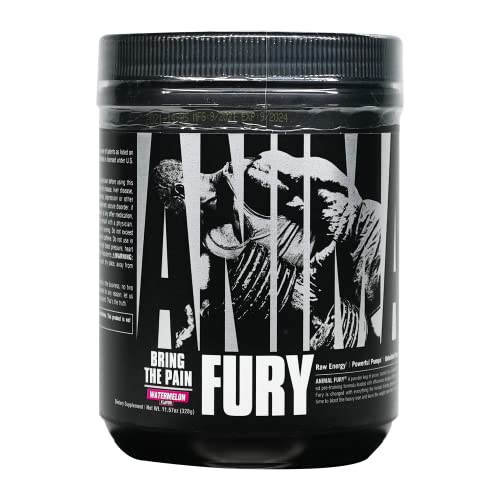 Animal Fury Pre Workout Powder Supplement â Energize Your Workout With More Focus, Energy, Endurance and Pumps, Watermelon, 20 Servings, 11.28 Ounce