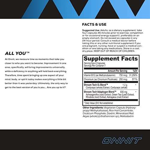 ONNIT Shroom TECH Sport (28ct) | All Natural Pre-Workout Supplement with Ashwagandha, Cordyceps Mushroom, and Rhodiola Rosea