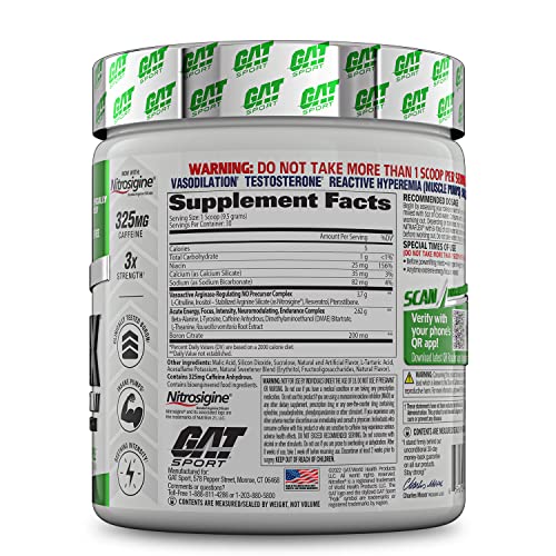 GAT Sport Nitraflex Advanced Pre-Workout Powder, Increases Blood Flow, Boosts Strength and Energy, Improves Exercise Performance, Creatine-Free (Green Apple, 30 Servings)