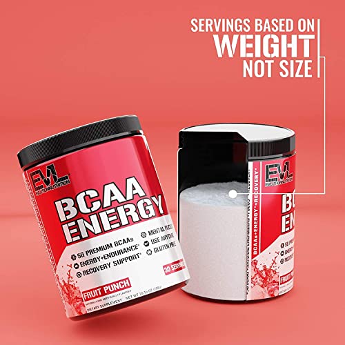 EVL BCAAs Amino Acids Powder - Rehydrating BCAA Powder Post Workout Recovery Drink with Natural Caffeine - BCAA Energy Pre Workout Powder for Muscle Recovery Lean Growth and Endurance - Fruit Punch