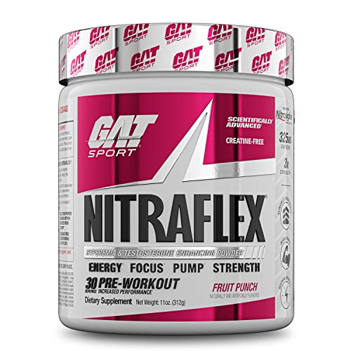 GAT Sport Nitraflex Advanced Pre-Workout Powder, Increases Blood Flow, Boosts Strength and Energy, Improves Exercise Performance, Creatine-Free (Fruit Punch, 30 Servings)