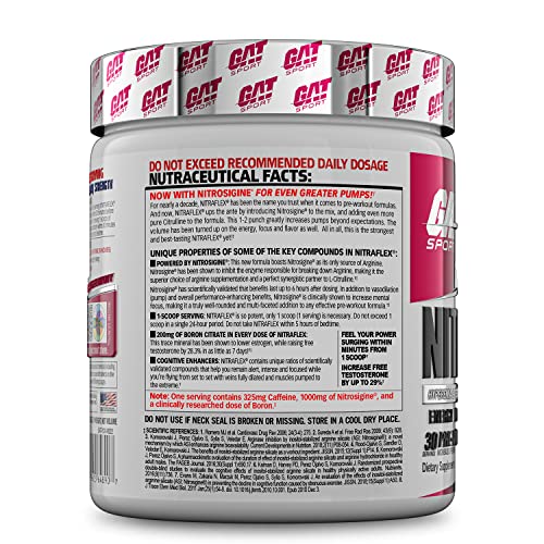 GAT Sport Nitraflex Advanced Pre-Workout Powder, Increases Blood Flow, Boosts Strength and Energy, Improves Exercise Performance, Creatine-Free (Fruit Punch, 30 Servings)