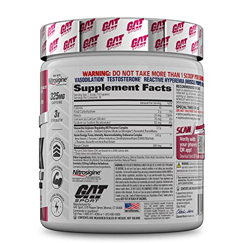 GAT Sport Nitraflex Advanced Pre-Workout Powder, Increases Blood Flow, Boosts Strength and Energy, Improves Exercise Performance, Creatine-Free (Fruit Punch, 30 Servings)