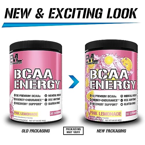 EVL BCAAs Amino Acids Powder - BCAA Energy Pre Workout Powder for Muscle Recovery Lean Growth and Endurance - Rehydrating BCAA Powder Post Workout Recovery Drink with Natural Caffeine - Pink Lemonade