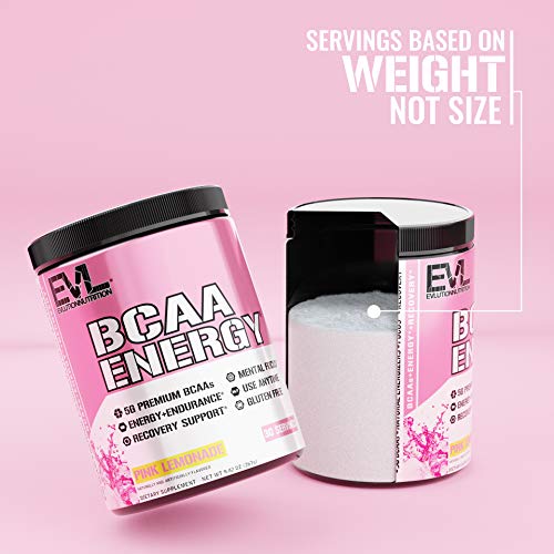 EVL BCAAs Amino Acids Powder - BCAA Energy Pre Workout Powder for Muscle Recovery Lean Growth and Endurance - Rehydrating BCAA Powder Post Workout Recovery Drink with Natural Caffeine - Pink Lemonade