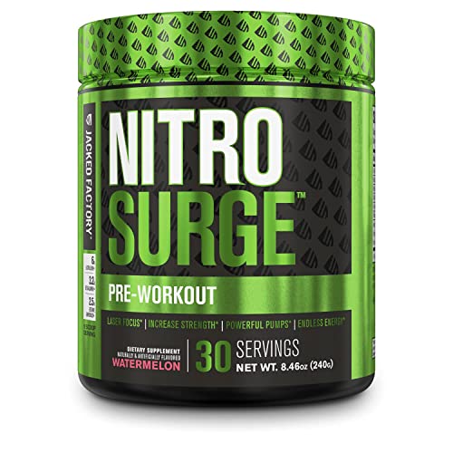 NITROSURGE Pre Workout Supplement - Endless Energy, Instant Strength Gains, Clear Focus, Intense Pumps - Nitric Oxide Booster & Powerful Preworkout Energy Powder - 30 Servings, Watermelon
