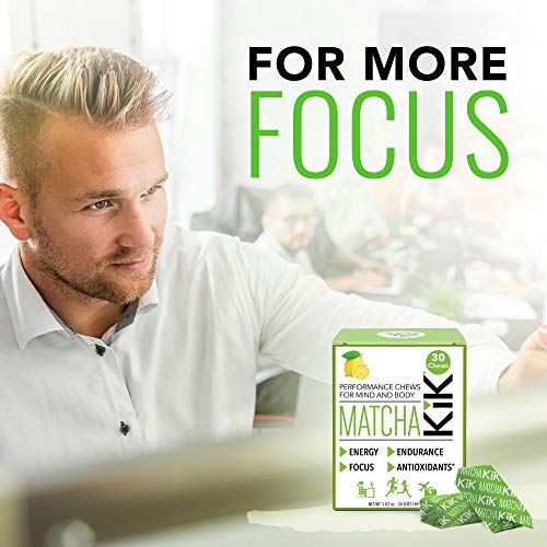 Matcha KiK Energy Chews - for Energy, Mental Focus, Endurance and Antioxidants. Healthy, Non-GMO Sport Chews with Premium Japanese Matcha Powder, D-Ribose and Green Tea Caffeine. 30 Servings.