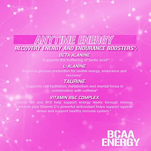 EVL BCAAs Amino Acids Powder - BCAA Energy Pre Workout Powder for Muscle Recovery Lean Growth and Endurance - Rehydrating BCAA Powder Post Workout Recovery Drink with Natural Caffeine - Pink Starblast