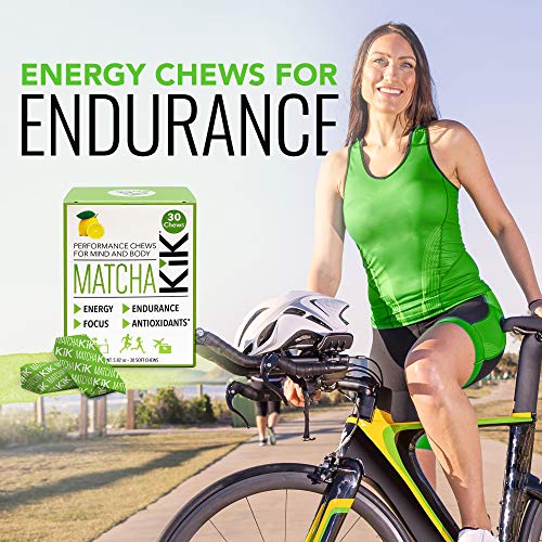 Matcha KiK Energy Chews - for Energy, Mental Focus, Endurance and Antioxidants. Healthy, Non-GMO Sport Chews with Premium Japanese Matcha Powder, D-Ribose and Green Tea Caffeine. 30 Servings.