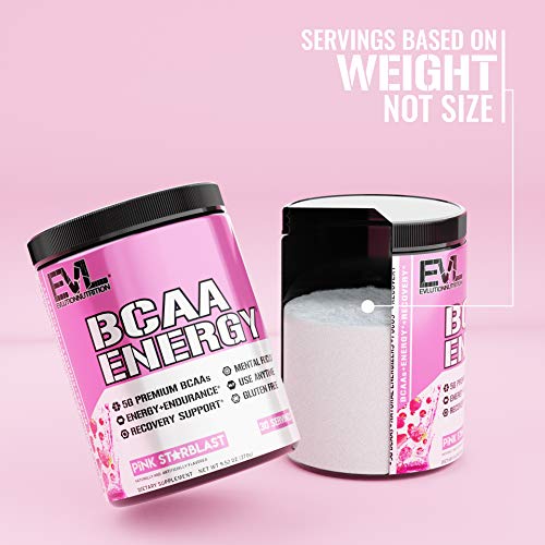 EVL BCAAs Amino Acids Powder - BCAA Energy Pre Workout Powder for Muscle Recovery Lean Growth and Endurance - Rehydrating BCAA Powder Post Workout Recovery Drink with Natural Caffeine - Pink Starblast