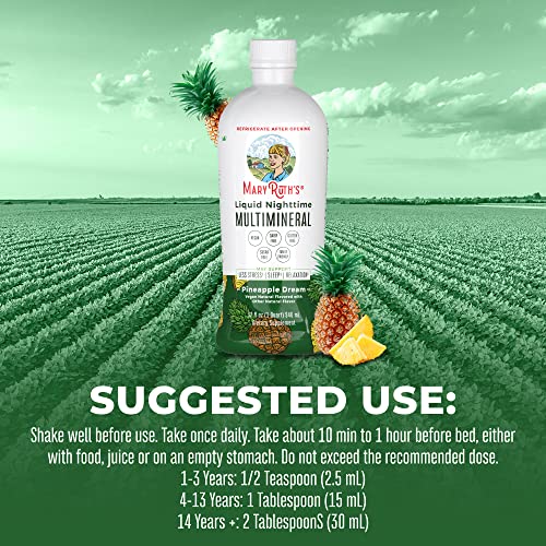 MaryRuth Organics Nighttime Liquid Multimineral Supplement | Sugar Free | Natural Sleep Support for Adults & Kids | Magnesium, Calcium & MSM | Pineapple Flavor | Vegan | Gluten Free | 32 Servings