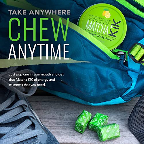 Matcha KiK Energy Chews - for Energy, Mental Focus, Endurance and Antioxidants. Healthy, Non-GMO Sport Chews with Premium Japanese Matcha Powder, D-Ribose and Green Tea Caffeine. 30 Servings.