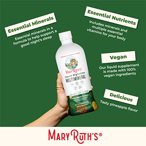 MaryRuth Organics Nighttime Liquid Multimineral Supplement | Sugar Free | Natural Sleep Support for Adults & Kids | Magnesium, Calcium & MSM | Pineapple Flavor | Vegan | Gluten Free | 32 Servings