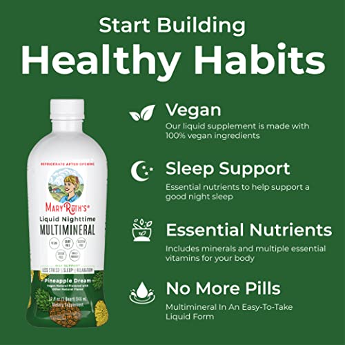 MaryRuth Organics Nighttime Liquid Multimineral Supplement | Sugar Free | Natural Sleep Support for Adults & Kids | Magnesium, Calcium & MSM | Pineapple Flavor | Vegan | Gluten Free | 32 Servings