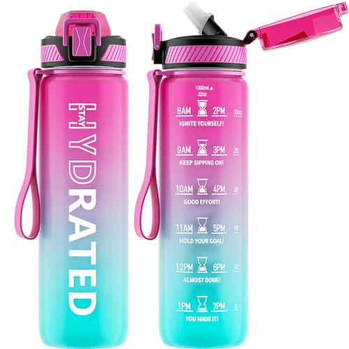 32oz Motivational Water Bottle with Time Marker and Straw