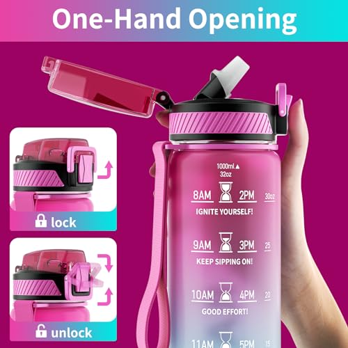32oz Motivational Water Bottle with Time Marker and Straw