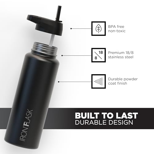 IRON °FLASK Sports Water Bottle with 3 Straw Lids