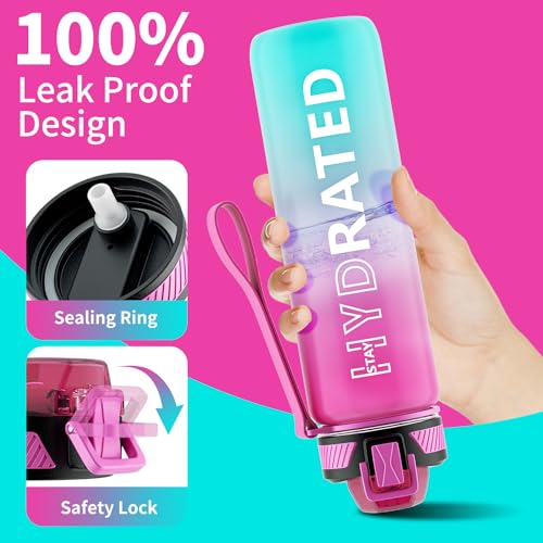 32oz Motivational Water Bottle with Time Marker and Straw
