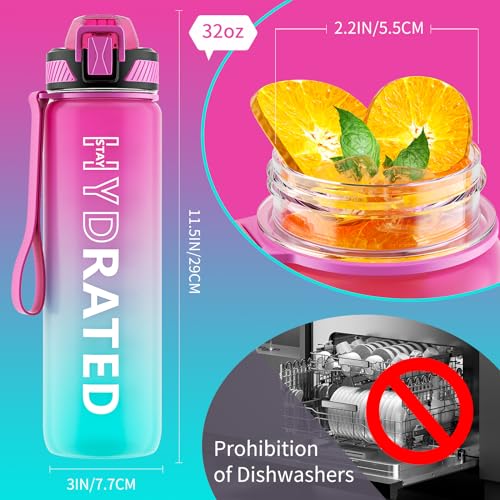 32oz Motivational Water Bottle with Time Marker and Straw