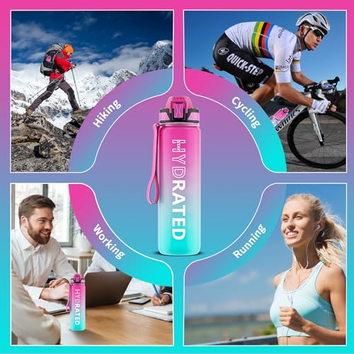 32oz Motivational Water Bottle with Time Marker and Straw