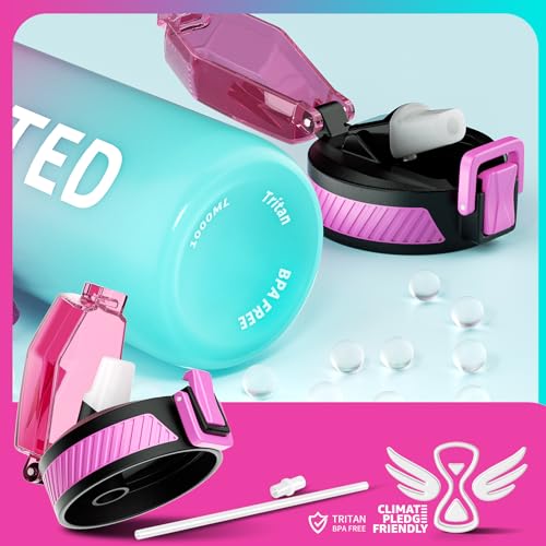 32oz Motivational Water Bottle with Time Marker and Straw