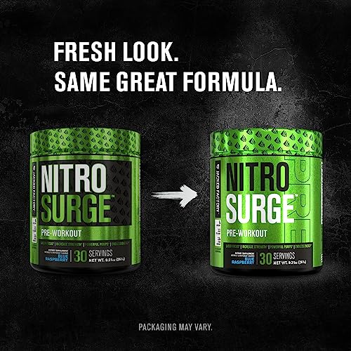 NITROSURGE Pre Workout Supplement - Endless Energy, Instant Strength Gains, Clear Focus, Intense Pumps - Nitric Oxide Booster & Powerful Preworkout Energy Powder - 30 Servings, Cherry Limeade