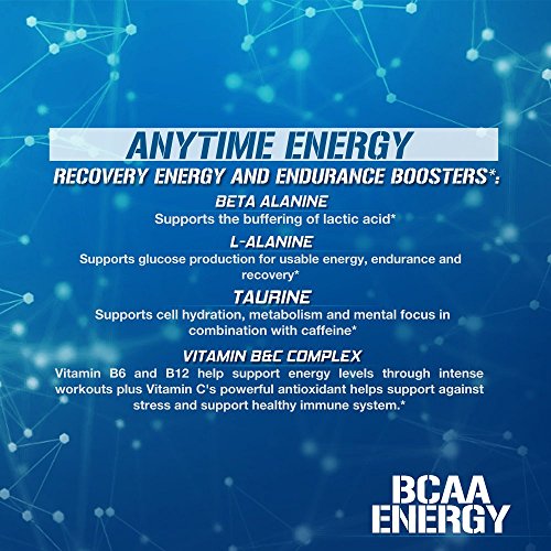 EVL BCAAs Amino Acids Powder - Rehydrating BCAA Powder Post Workout Recovery Drink with Natural Caffeine - BCAA Energy Pre Workout Powder for Muscle Recovery Lean Growth and Endurance - Blue Raz