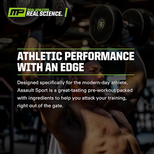 MusclePharm Assault Sport Pre-Workout Powder with High-Dose Energy, Focus, Strength, and Endurance with Creatine, Taurine, and Caffeine, Watermelon, Energy Drink Powder, Pre-Workout Power, 30 Servings
