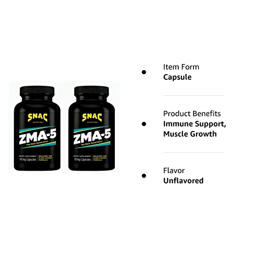 SNAC ZMA-5 Sleep Aid Supplement, Promote Muscle Recovery & Growth, Immune Support, & Restorative Sleep with Zinc, Magnesium & 5-HTP, Post Workout, Before Bed ZMA Supplements 180 Count (2 Pack)