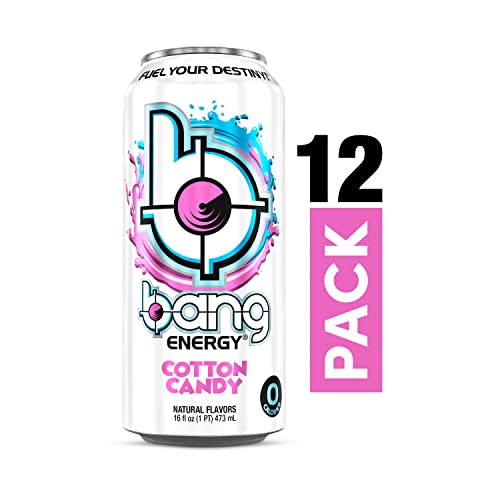 Bang Cotton Candy Energy Drink, 0 Calories, Sugar Free with Super Creatine, 16 Fl Oz (Pack of 12), Packaging may vary