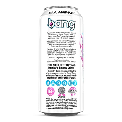 Bang Cotton Candy Energy Drink, 0 Calories, Sugar Free with Super Creatine, 16 Fl Oz (Pack of 12), Packaging may vary