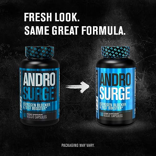 Androsurge Estrogen Blocker for Men - Natural Estrogen Support for Men & Anti Estrogen Aromatase Inhibitor - Vitality Booster, Muscle Builder for Men - DIM Long Jack & More, 120 Veggie Pills