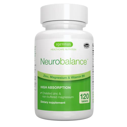 Neurobalance, High Absorption Zinc Magnesium B6 Supplement, Brain, Immune, Sleep & Muscle Recovery, Chelated Zinc Picolinate 24mg, Oxide-Free Magnesium & Vitamin B6, Vegan, by Igennus