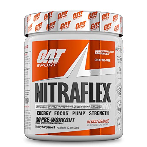 GAT Sport Nitraflex Advanced Pre-Workout Powder, Increases Blood Flow, Boosts Strength and Energy, Improves Exercise Performance, Creatine-Free (Blood Orange, 30 Servings)
