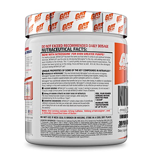 GAT Sport Nitraflex Advanced Pre-Workout Powder, Increases Blood Flow, Boosts Strength and Energy, Improves Exercise Performance, Creatine-Free (Blood Orange, 30 Servings)