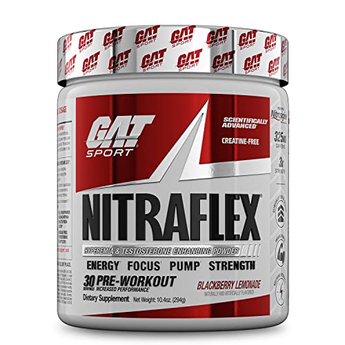 GAT Sport Nitraflex Advanced Pre-Workout Powder, Increases Blood Flow, Boosts Strength and Energy, Improves Exercise Performance, Creatine-Free (BlackBerry Lemonade, 30 Servings)