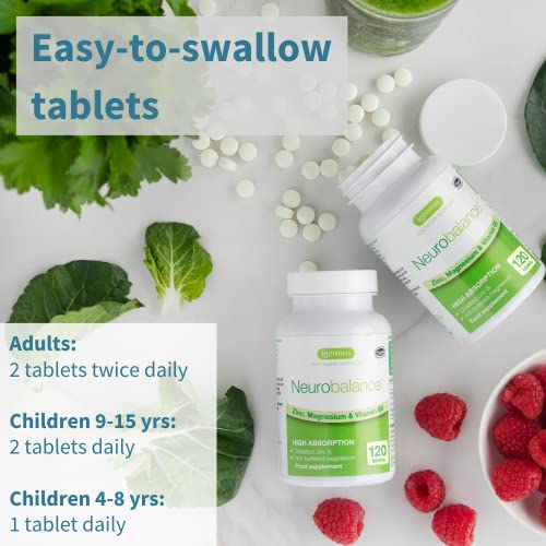 Neurobalance, High Absorption Zinc Magnesium B6 Supplement, Brain, Immune, Sleep & Muscle Recovery, Chelated Zinc Picolinate 24mg, Oxide-Free Magnesium & Vitamin B6, Vegan, by Igennus