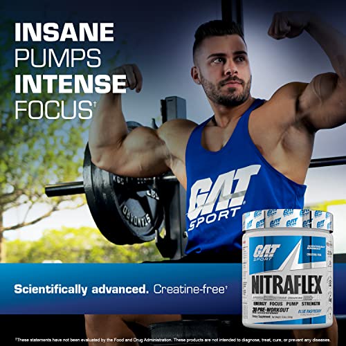 GAT Sport Nitraflex Advanced Pre-Workout Powder, Increases Blood Flow, Boosts Strength and Energy, Improves Exercise Performance, Creatine-Free (Blood Orange, 30 Servings)