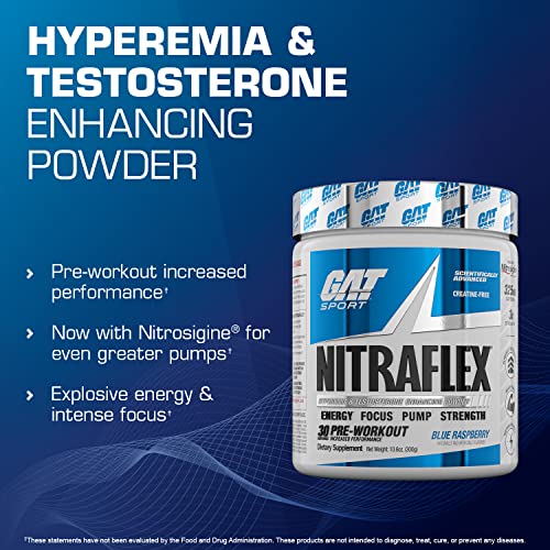 GAT Sport Nitraflex Advanced Pre-Workout Powder, Increases Blood Flow, Boosts Strength and Energy, Improves Exercise Performance, Creatine-Free (Blood Orange, 30 Servings)