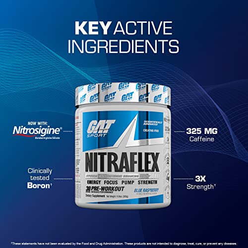 GAT Sport Nitraflex Advanced Pre-Workout Powder, Increases Blood Flow, Boosts Strength and Energy, Improves Exercise Performance, Creatine-Free (Blood Orange, 30 Servings)