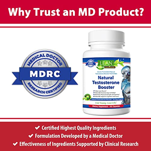 LEAN Nutraceuticals Md Certified Testosterone Booster for Men Supplement Natural Actives Metabolism Booster Muscle Builder Tongkat Ali, Tribulus Territis, Horny Goat, Dhea, DAA, Fenugreek 90 Caps